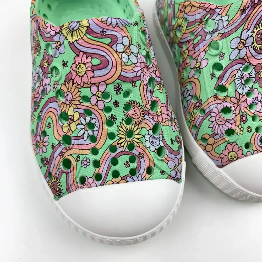 Native Jefferson Sugarlite Slip On Shoes Green Floral Sandals Kids Toddler C4